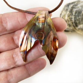 copper mermaid tail flame painted pendant