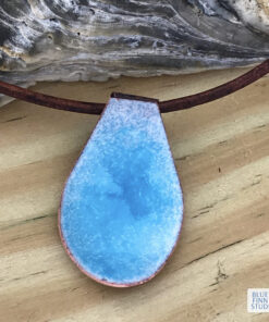 Blue water pod necklace enameled copper