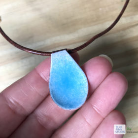 Blue water pod necklace enameled copper