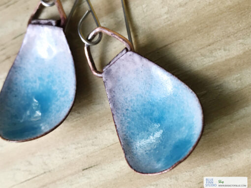 blue water pod earrings enameled copper