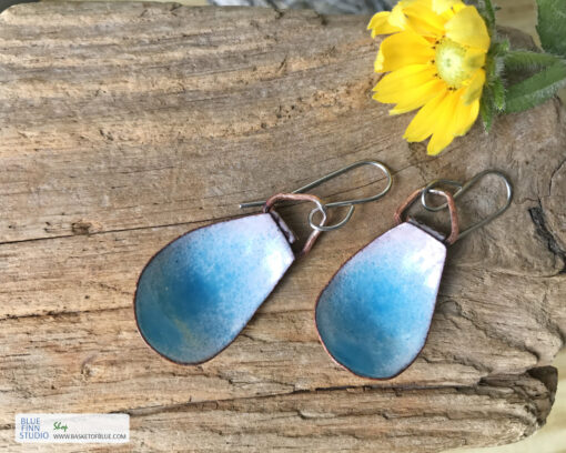 blue water pod earrings enameled copper