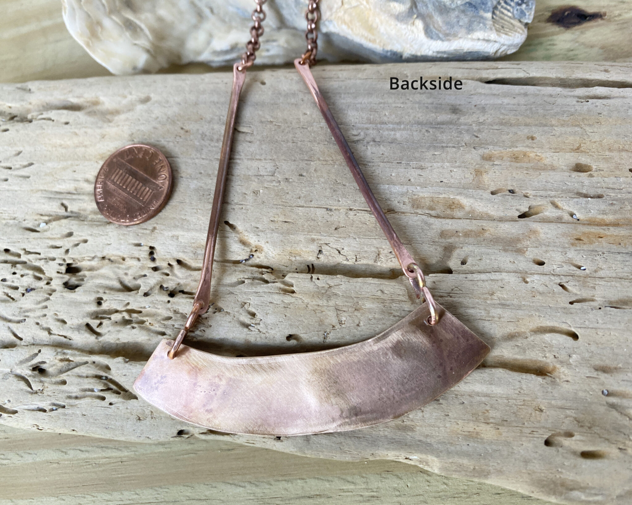 Bronze Bar Necklace with Fused Sterling Silver Basket of Blue