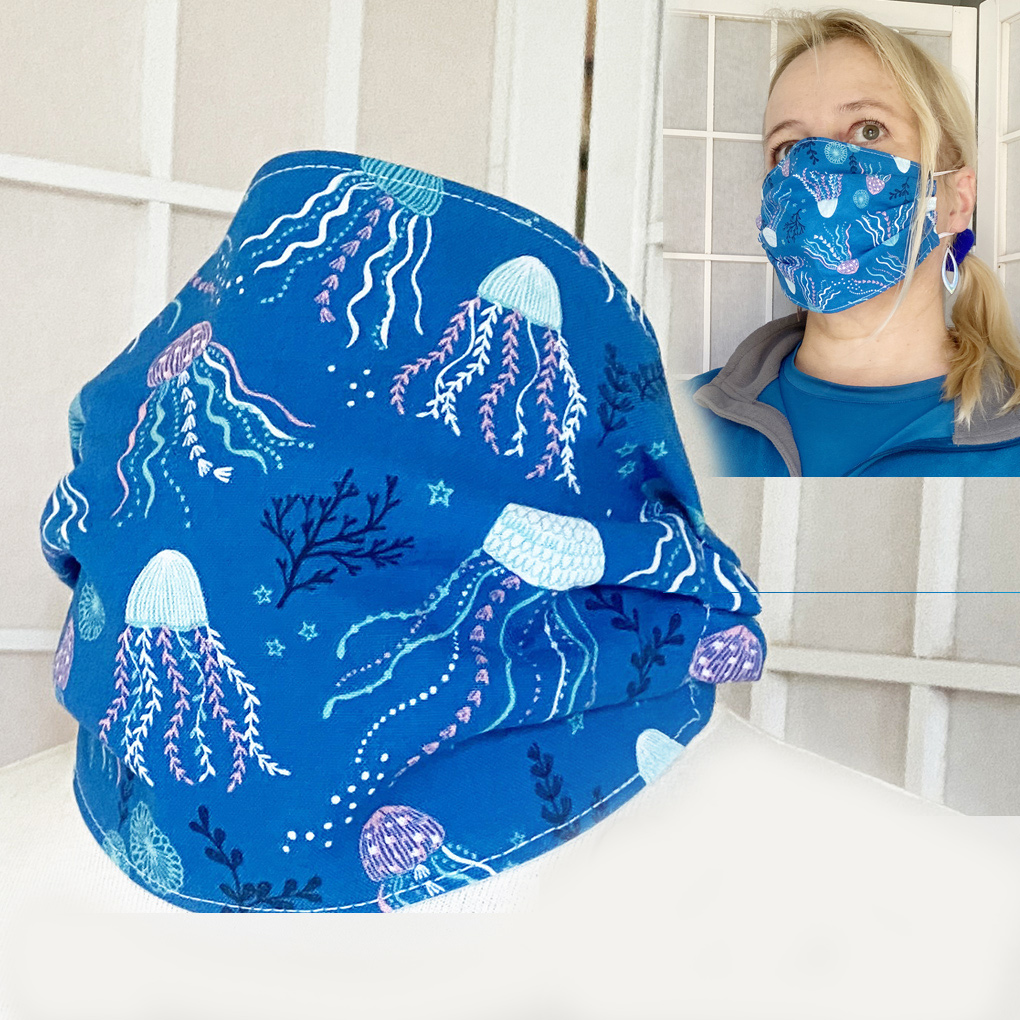 Ocean Jellyfish Fabric Face Mask Basket of Blue