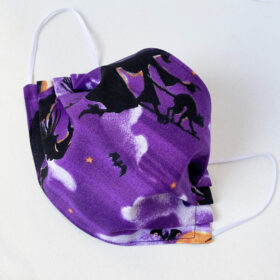 Halloween witch fabric face mask purple black cat