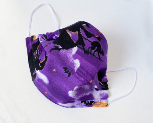 Halloween witch fabric face mask purple black cat