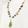 Mixed gem dangle necklace Green aventurine, pink rhodochrosite