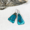 green copper patina triangle earrings