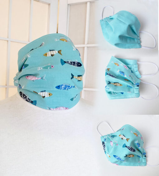 aqua blue fish fabric face mask
