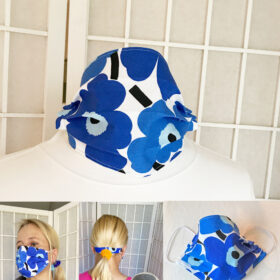 marimekko unikko poppy blue fabric face mask