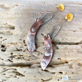copper bar earrings with fused sterling silver