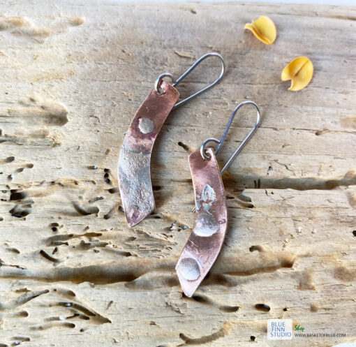 copper bar earrings with fused sterling silver