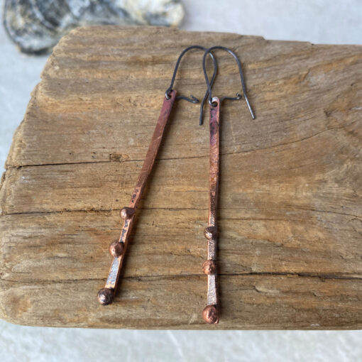 rustic copper long bar earrings
