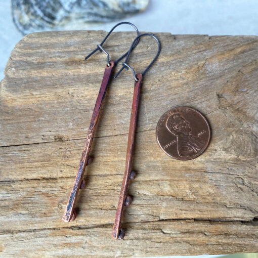 rustic copper long stick earrings