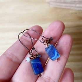 blue art glass bead earrings