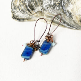 blue art glass bead earrings