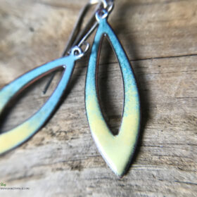 open oval aqua blue yellow earrings