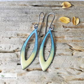 open oval aqua blue yellow earrings