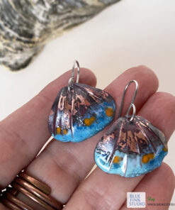 copper enamel ridged shell earrings boho jewelry