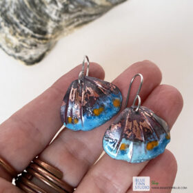 copper enamel ridged shell earrings boho jewelry