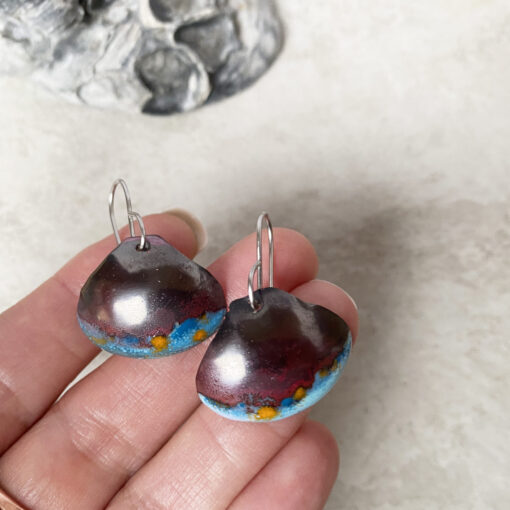 copper enamel shell earrings
