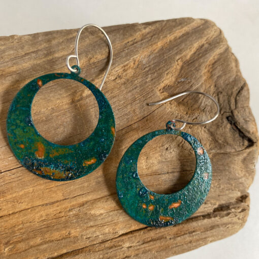 blue green copper patina hoop earrings