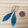 copper blue green patina pointed oval earrings