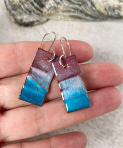 aqua blue rectangle enamel earrings