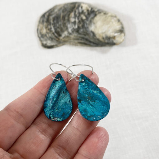 copper patina fold formed oval verdigris earrings