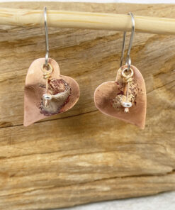 copper heart earrings mixed metal silver heart