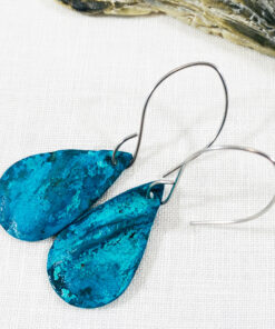 copper patina fold formed oval verdigris earrings