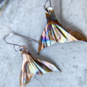 mermaid tail earrings flame painted copper