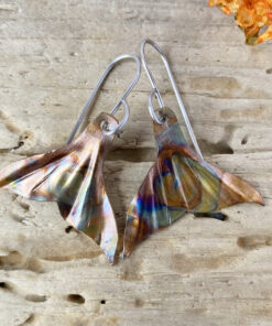 mermaid tail earrings flame painted copper