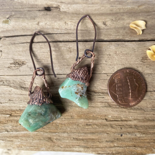 green chalcedony electroformed copper earrings