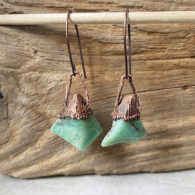 green chalcedony electroformed copper earrings