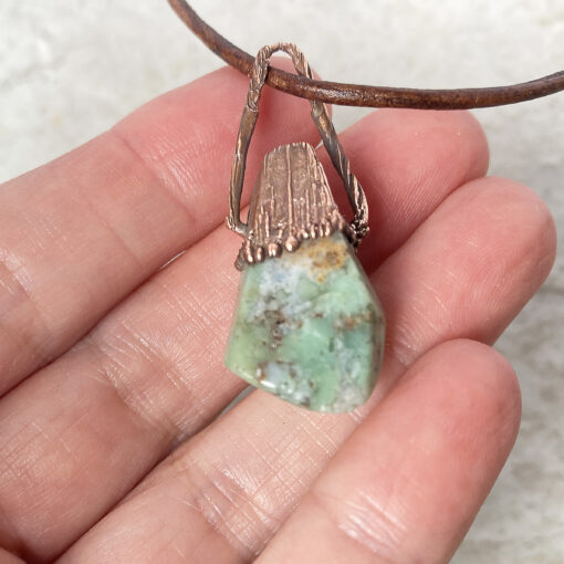 green chalcedony electroformed copper necklace
