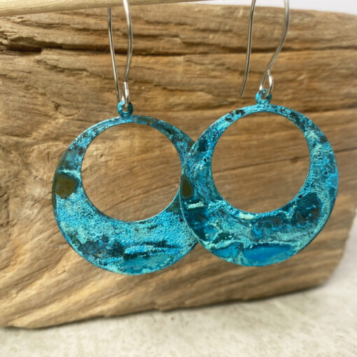 blue copper patina large hoop earrings