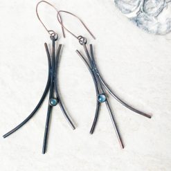 darkened copper wire aquamarine cabochon earrings