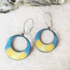 enameled copper blue and yellow large hoop earrings