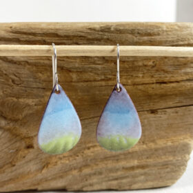 spring earrings - printemps - enameled blue green oval teardrop earrings