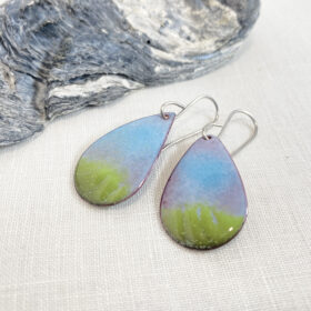 spring earrings - printemps - enameled blue green oval teardrop earrings