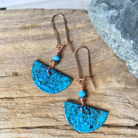 copper patina half moon earrings