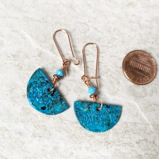 copper patina half moon earrings