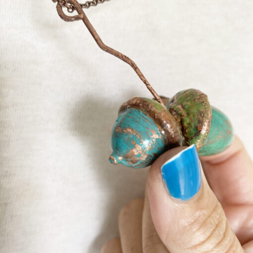 electroformed copper real acorn necklace