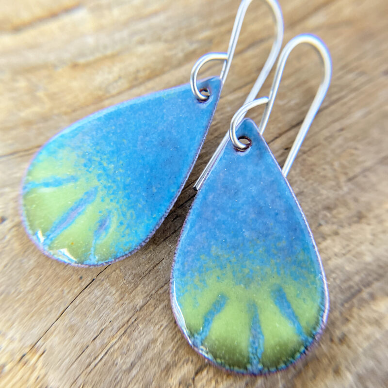 blue green enamel oval earrings