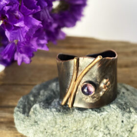 copper gemstone wide band ring