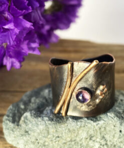 copper gemstone wide band ring