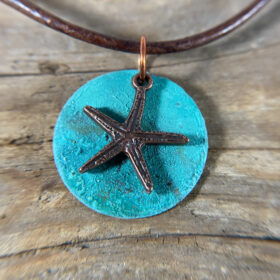 copper patina disc starfish pendant