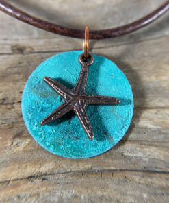 copper patina disc starfish pendant