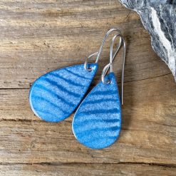blue waves enamel teardrop earrings - enameled copper