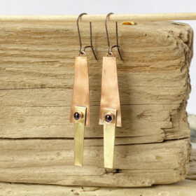 mixed metal modernist earrings with iolite cabochon